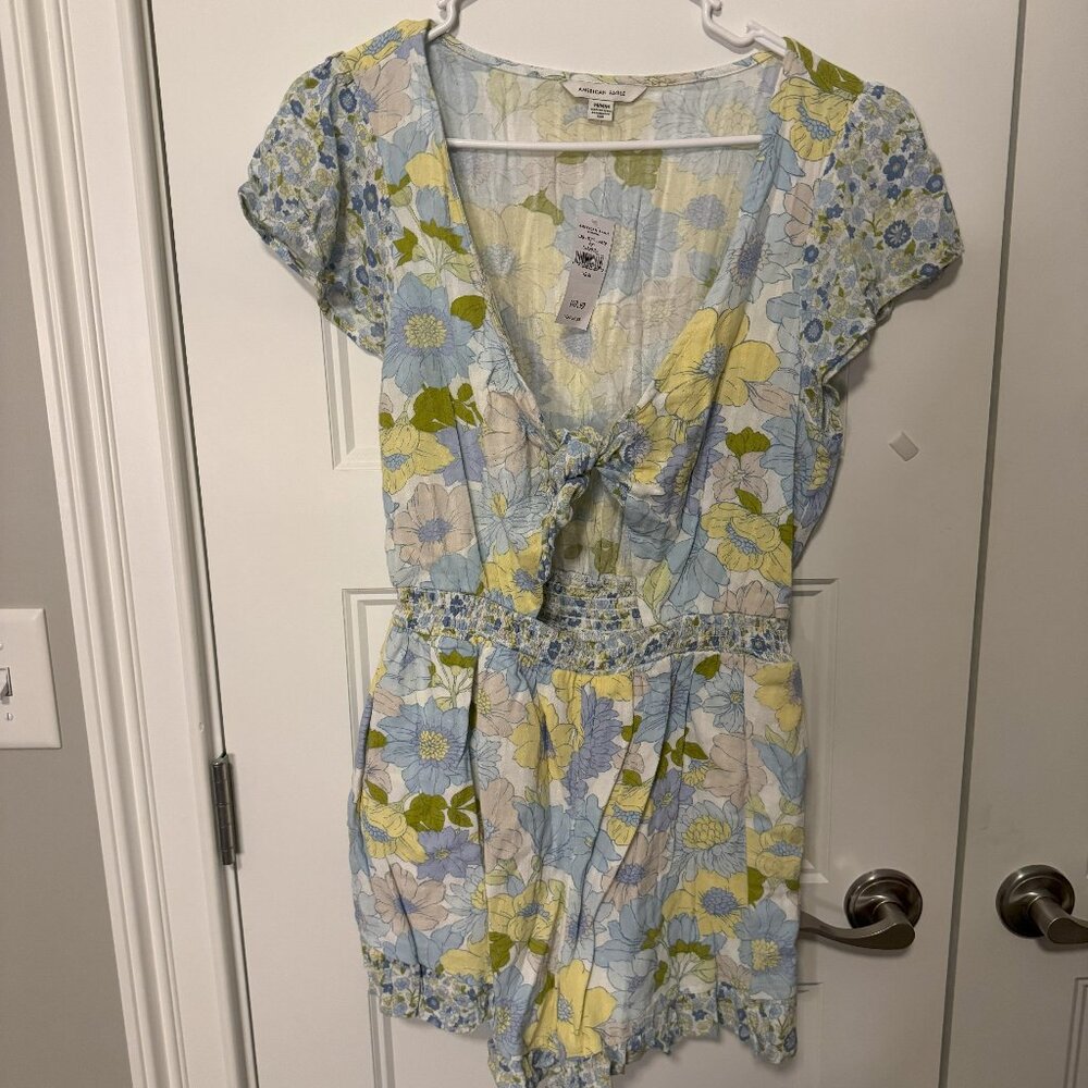 Women's AE Floral Cut-Out Tie-Front Romper, Size Medium, NWT